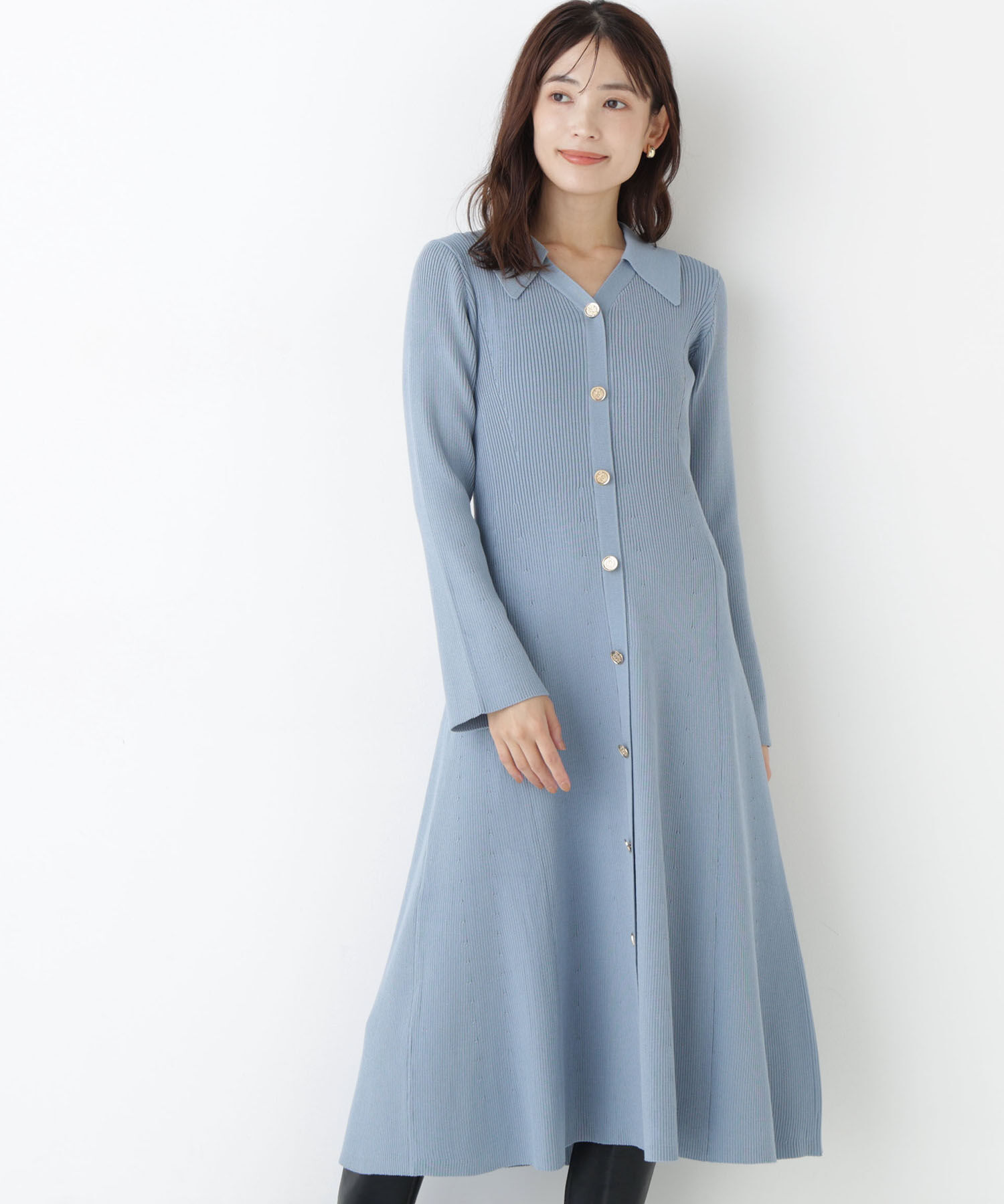  「スキッパーニットワンピース」|ワンピース|