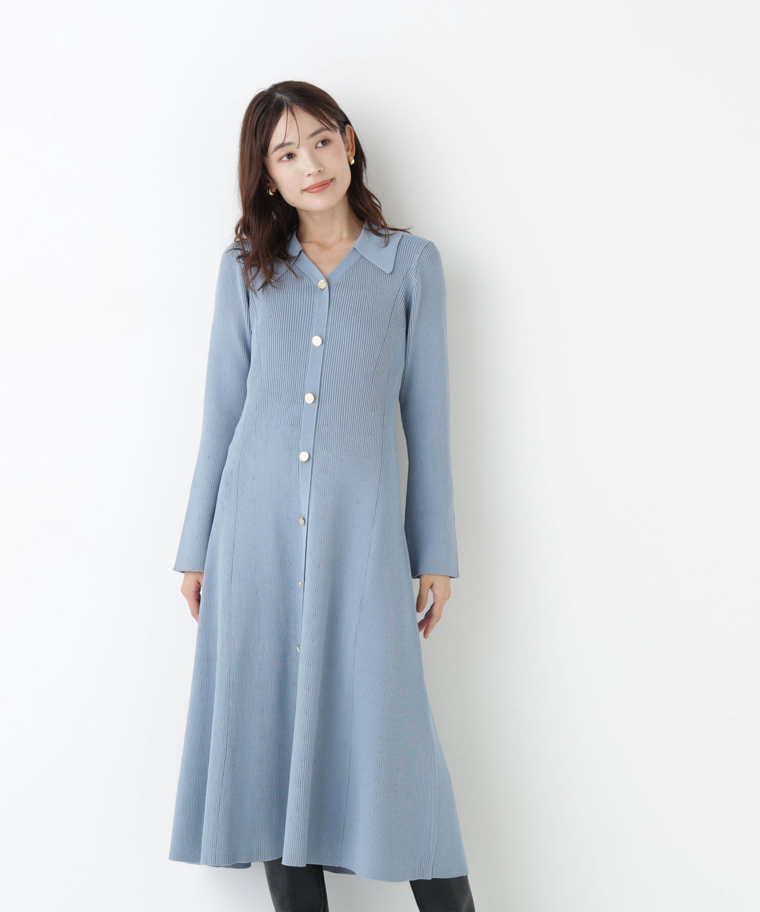  「スキッパーニットワンピース」|ワンピース|