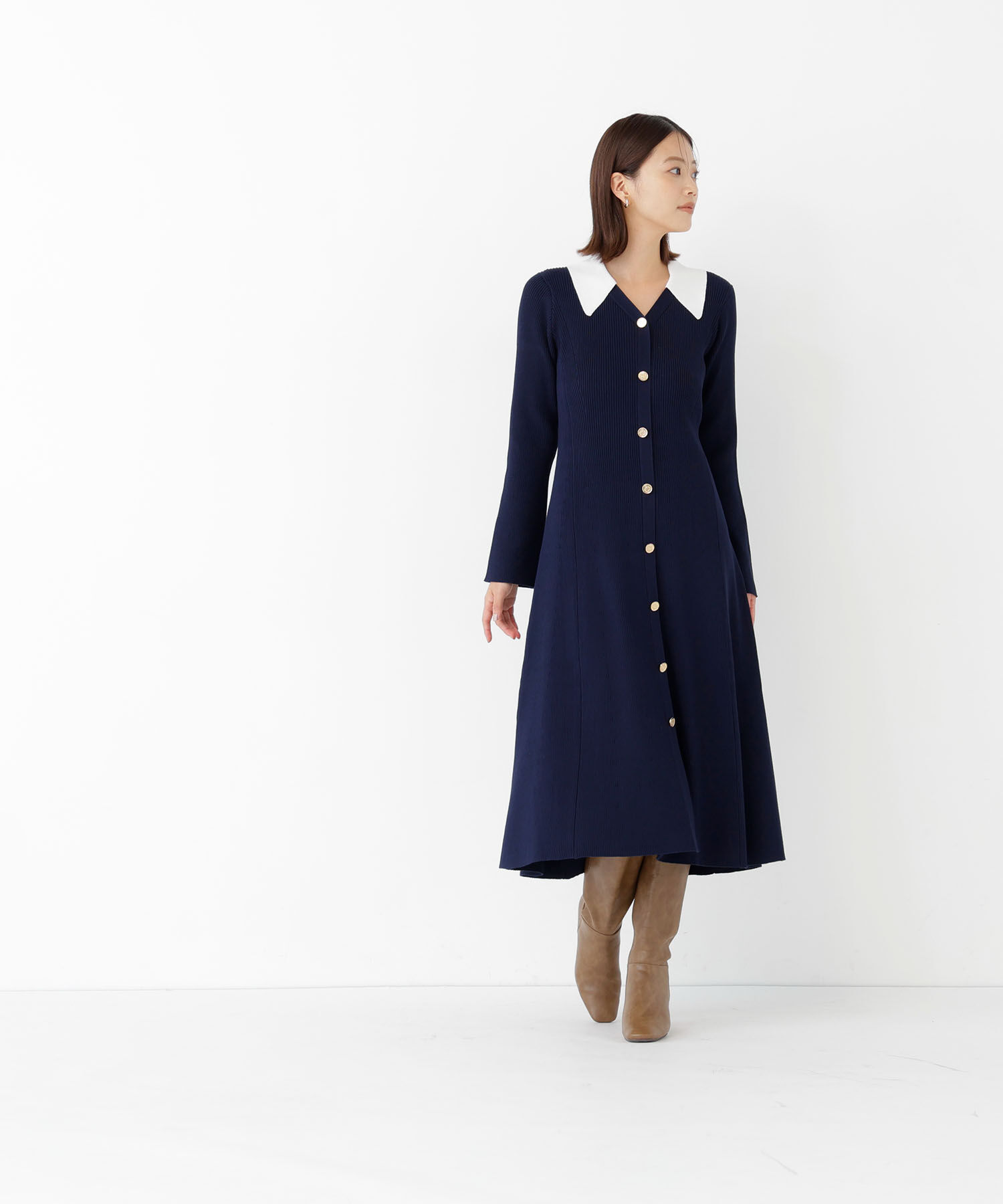  「スキッパーニットワンピース」|ワンピース|