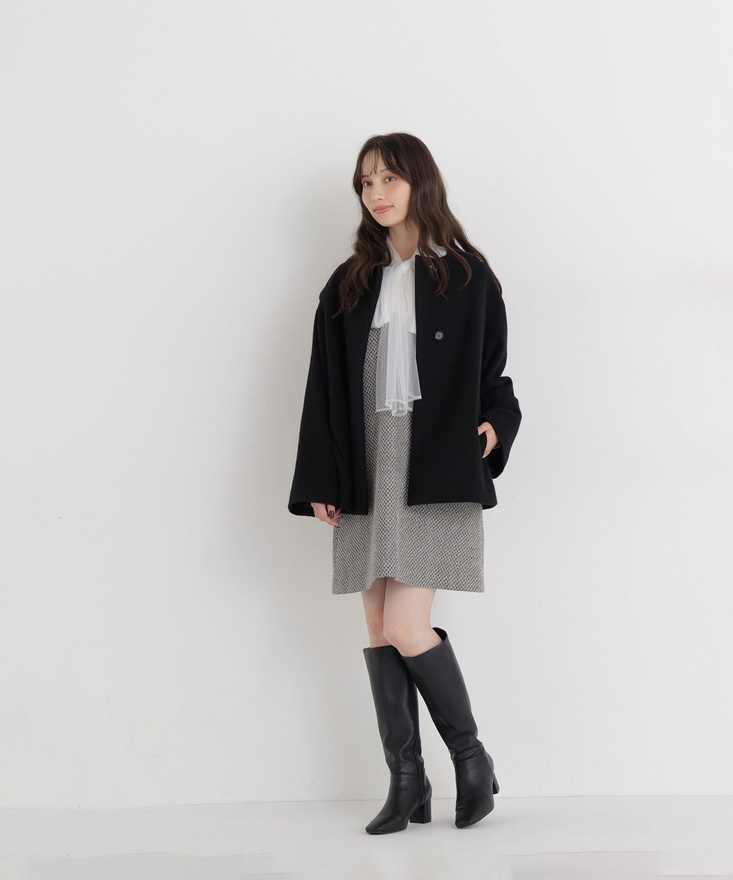  「＜EC限定カラー：イエロー＞カシミヤブレンドハーフコート 26AW」|ブルゾン・スタジャン|