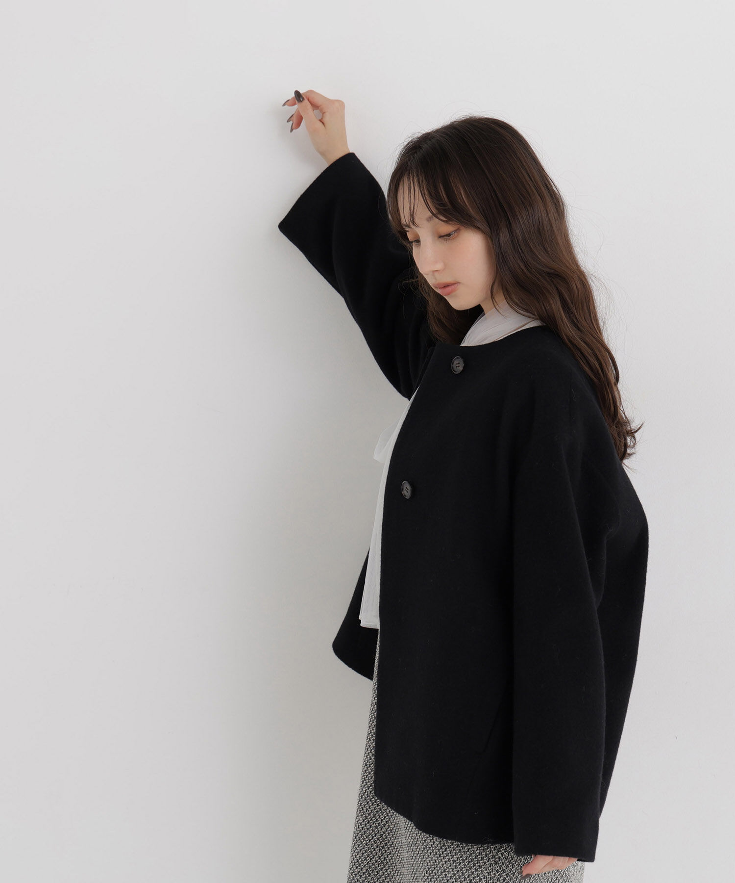  「＜EC限定カラー：イエロー＞カシミヤブレンドハーフコート 26AW」|ブルゾン・スタジャン|