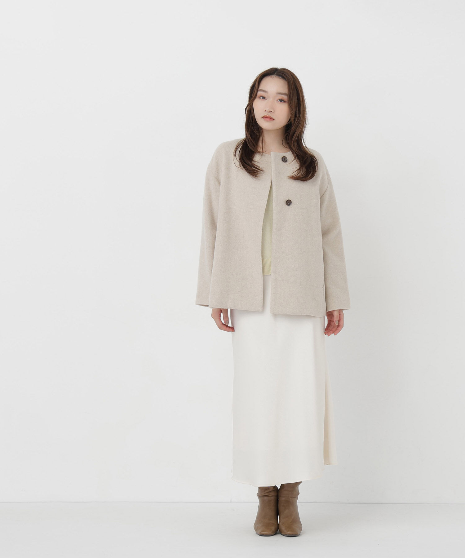  「＜EC限定カラー：イエロー＞カシミヤブレンドハーフコート 26AW」|ブルゾン・スタジャン|