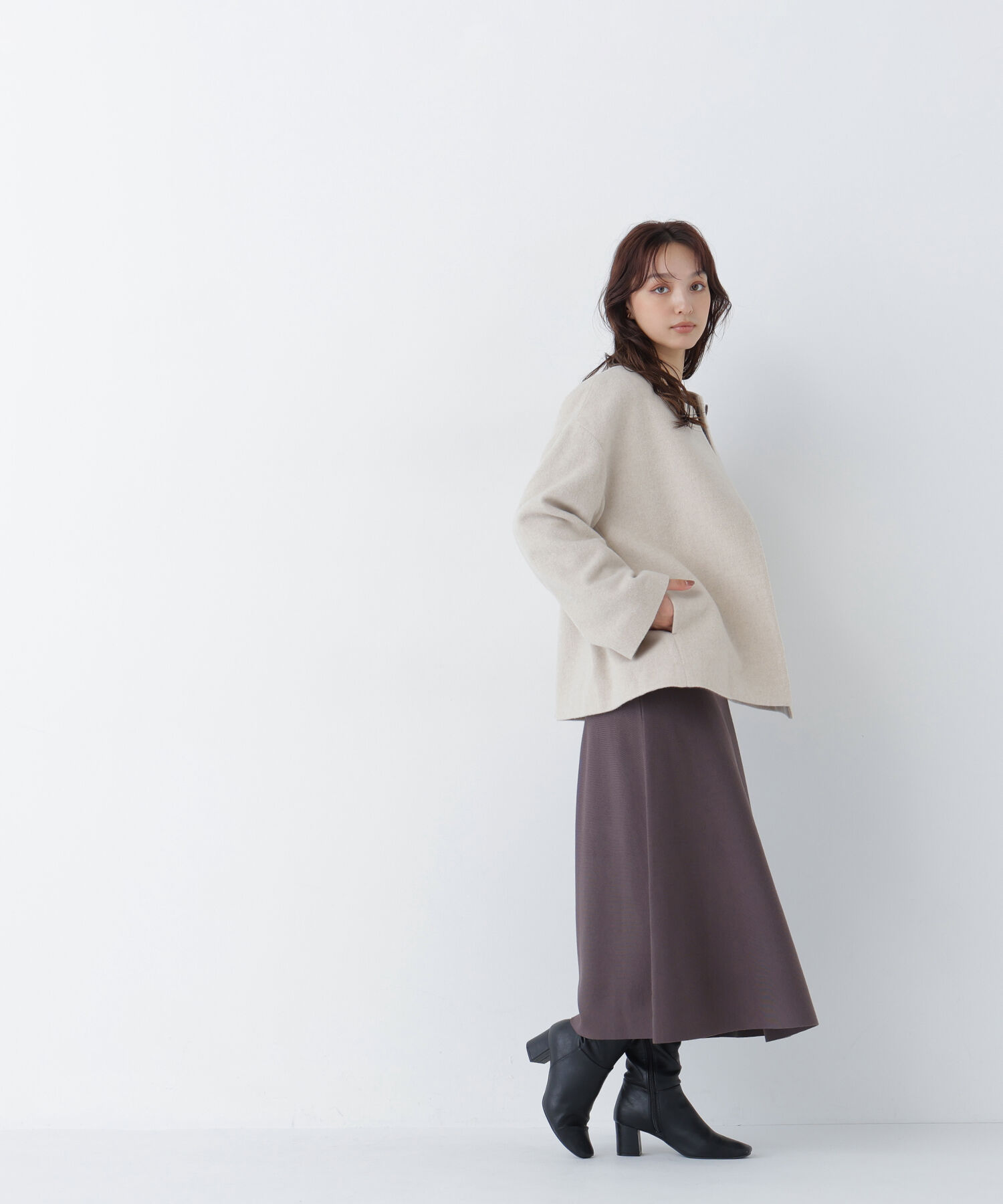  「＜EC限定カラー：イエロー＞カシミヤブレンドハーフコート 26AW」|ブルゾン・スタジャン|