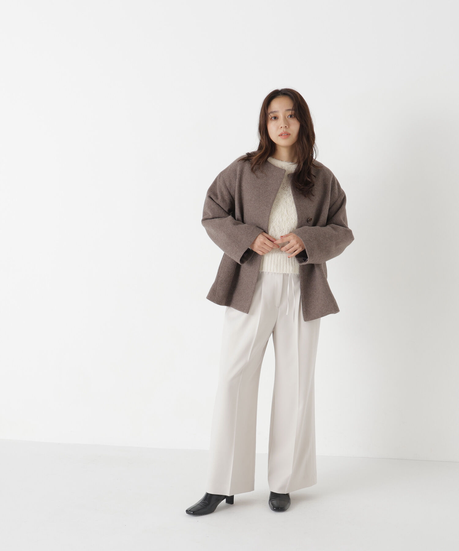  「＜EC限定カラー：イエロー＞カシミヤブレンドハーフコート 26AW」|ブルゾン・スタジャン|