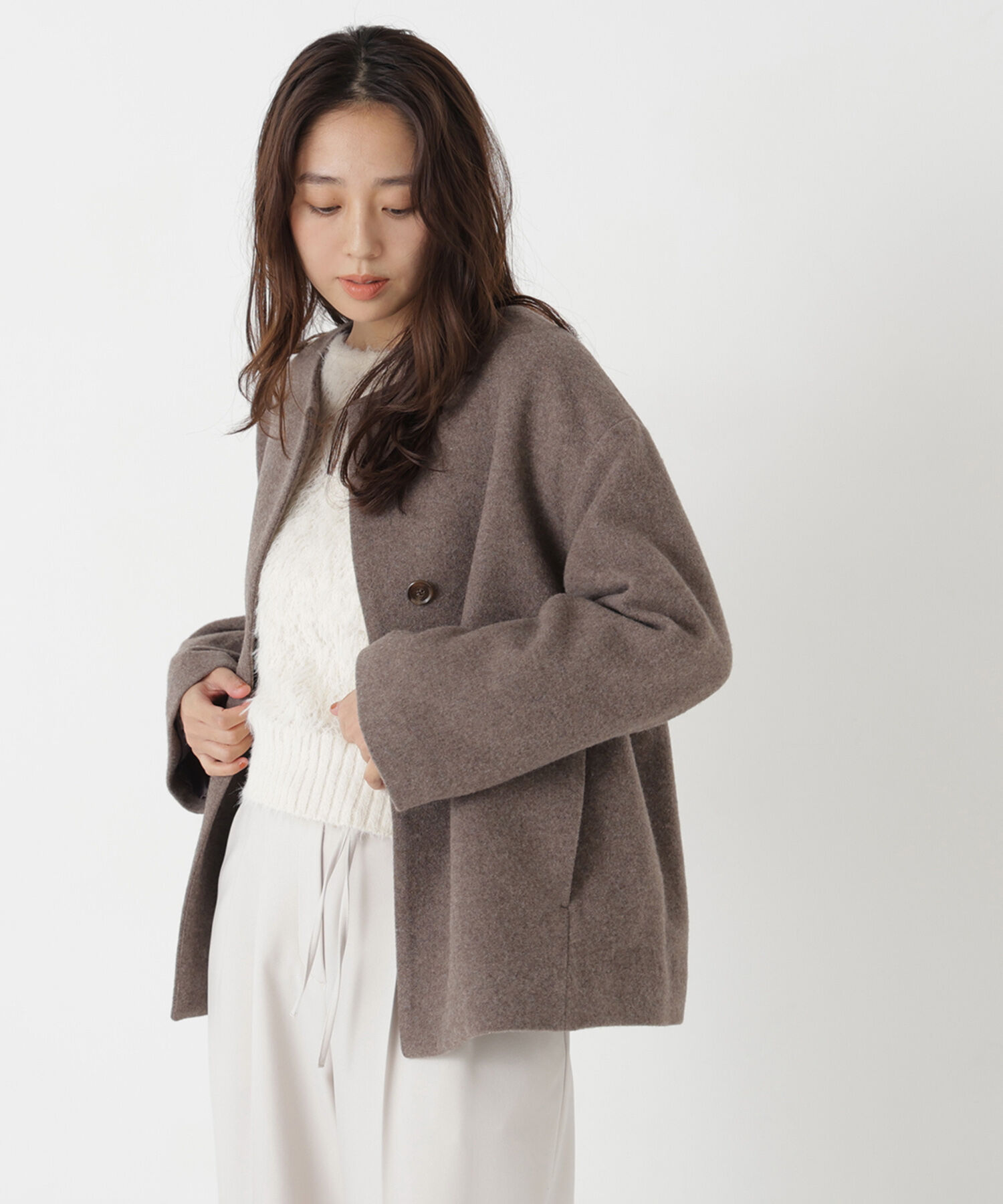  「＜EC限定カラー：イエロー＞カシミヤブレンドハーフコート 26AW」|ブルゾン・スタジャン|
