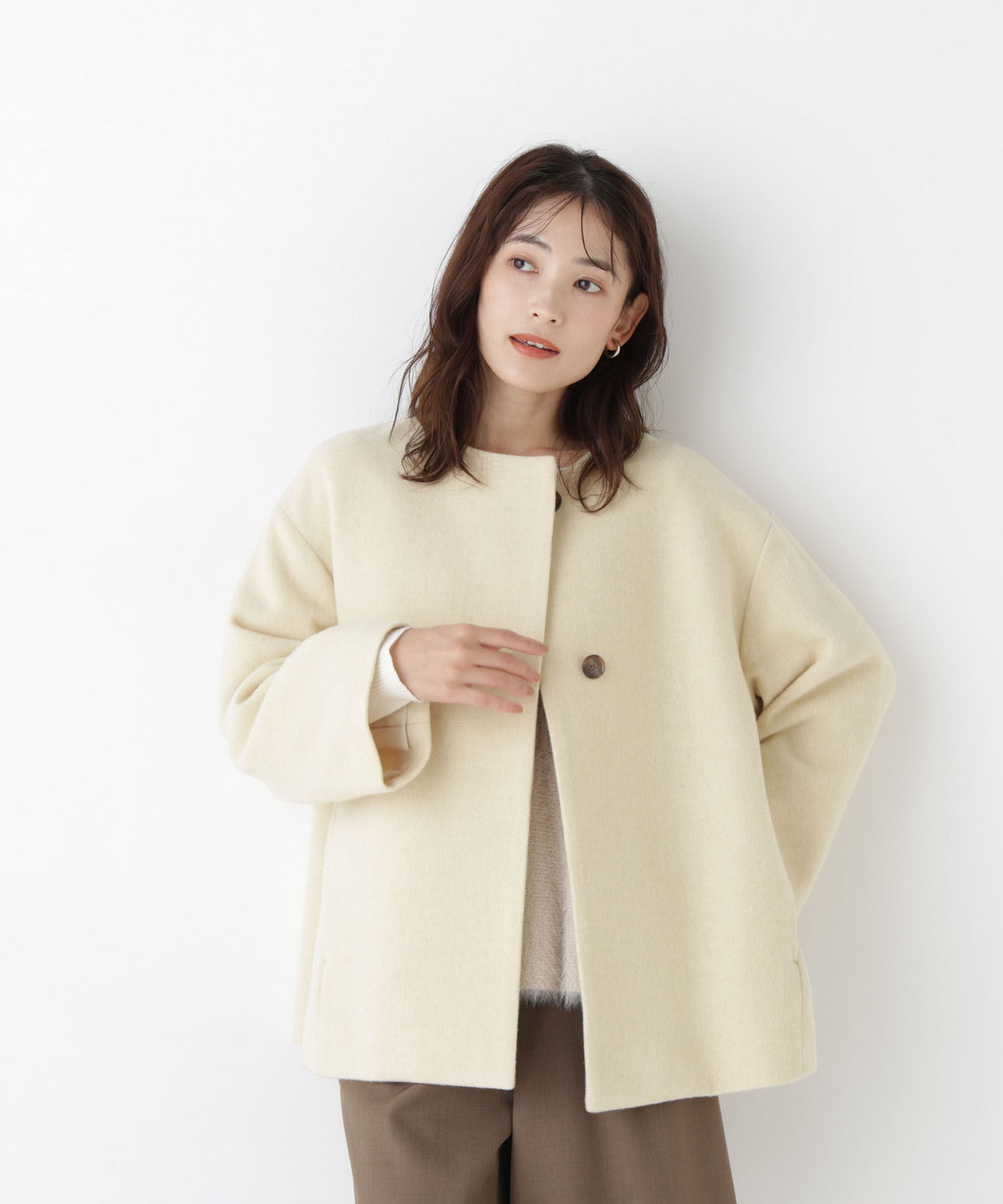  「＜EC限定カラー：イエロー＞カシミヤブレンドハーフコート 26AW」|ブルゾン・スタジャン|