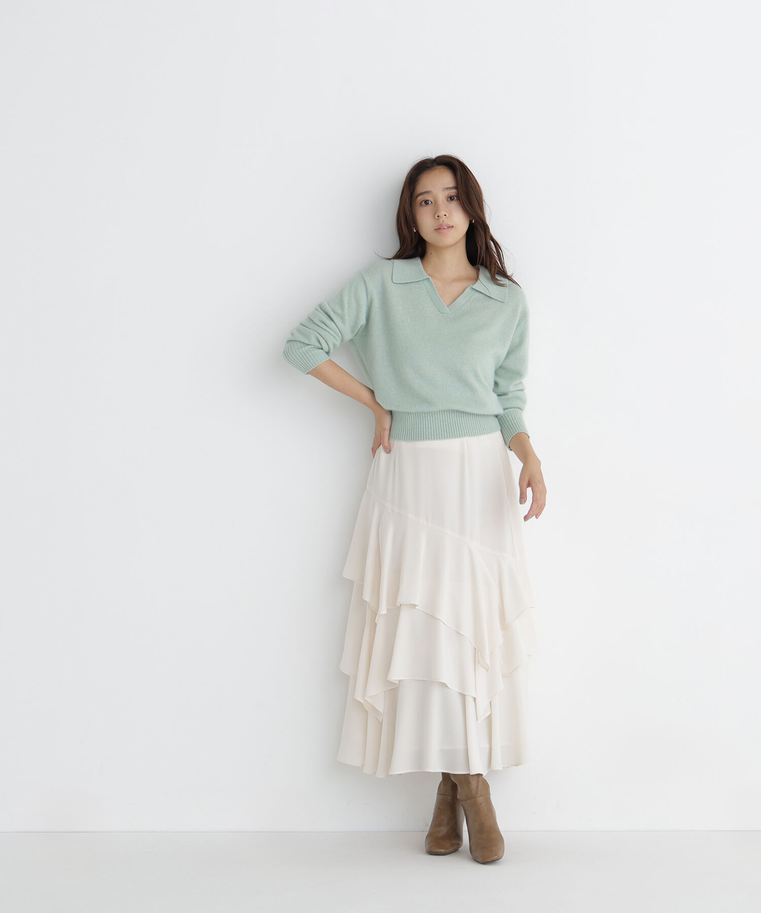  「<WEB限定ｶﾗｰ:ﾗｲﾄｸﾞﾘｰﾝ><ちょうど､いい服>品よく､ゆるく｡ｽ  」|ニット・セーター|