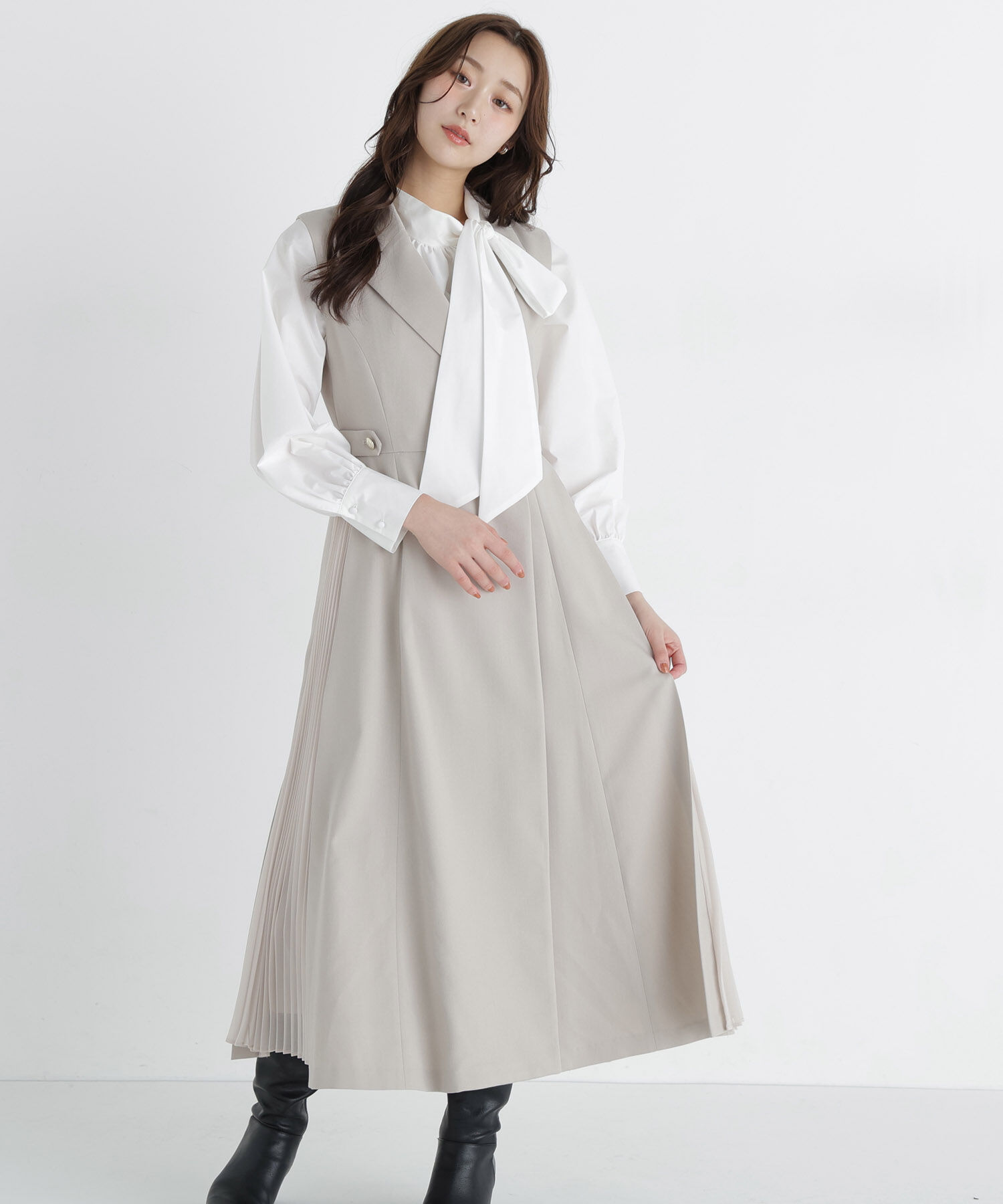  「サイドプリーツジャンスカ　26AW」|ワンピース|ベージュ