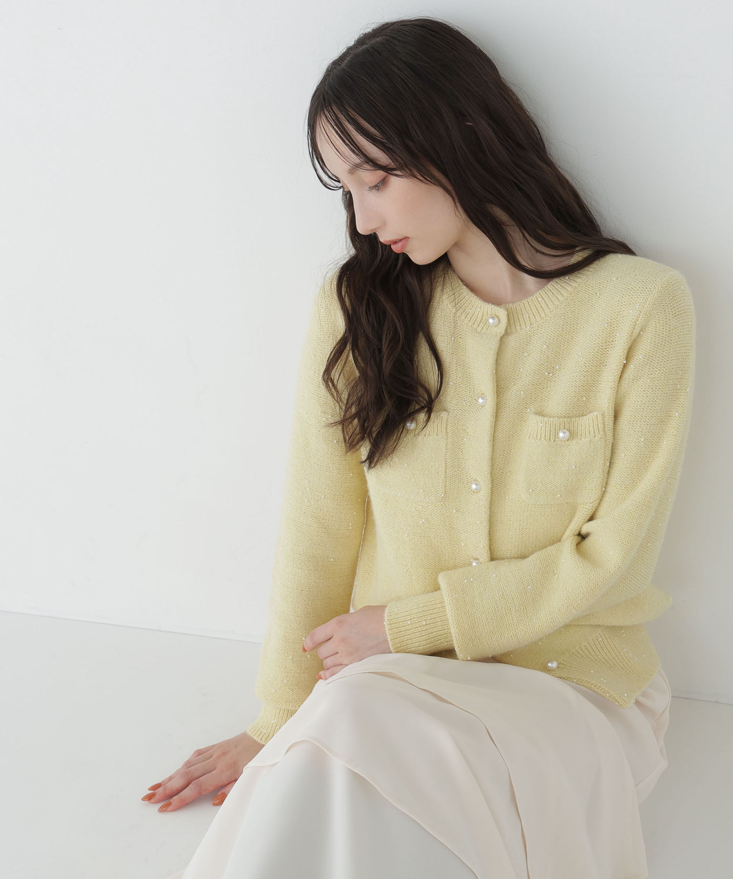  「ビーズミックスシリーズ ニットカーディガン　26AW」|ニット・セーター|イエロー