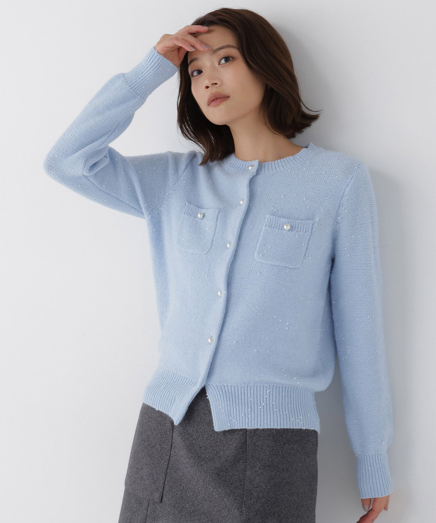  「ビーズミックスシリーズ ニットカーディガン　26AW」|ニット・セーター|ブルー