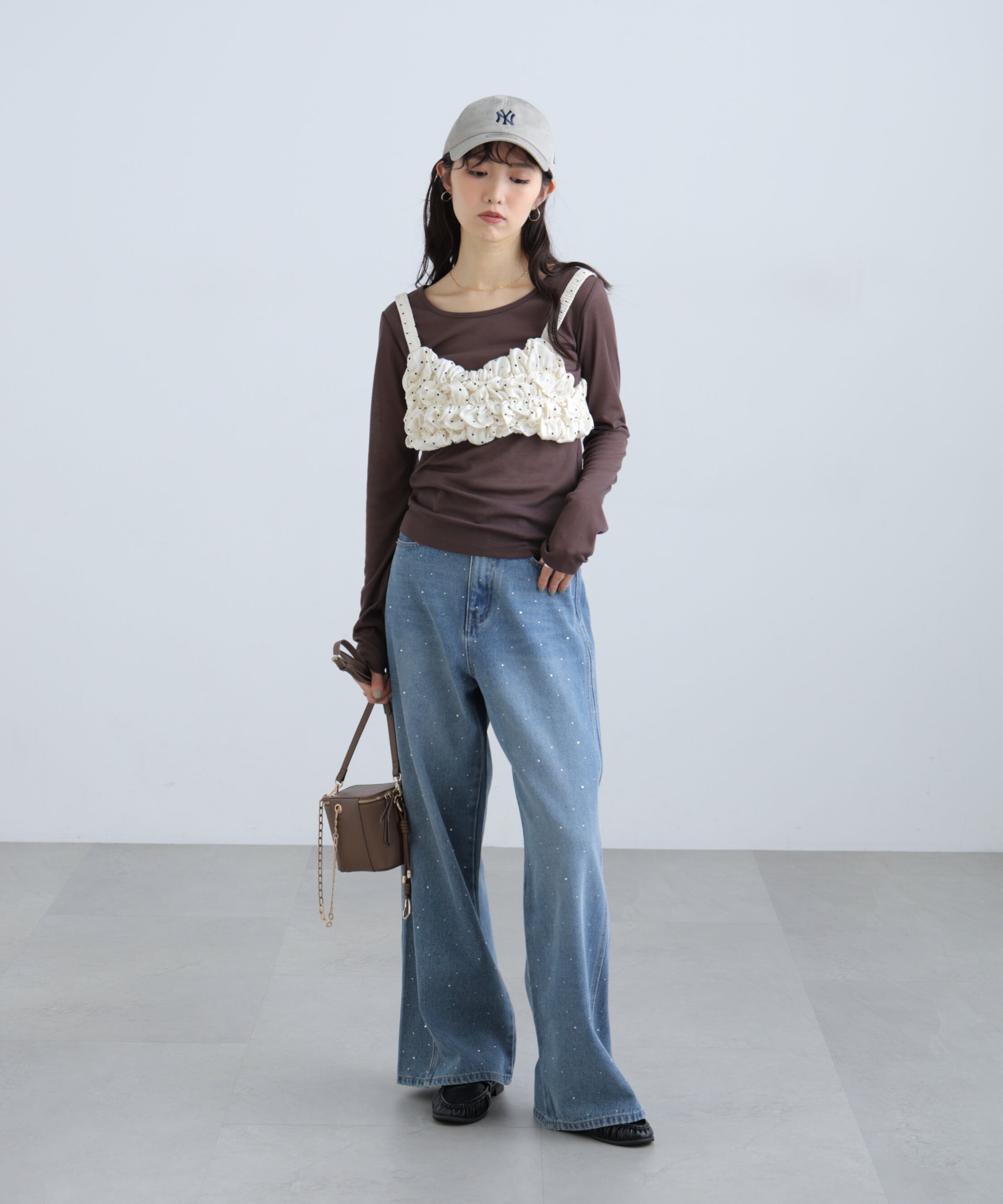  「シャーリングドットビスチェセットシアーカットソー」|Tシャツ・カットソー|