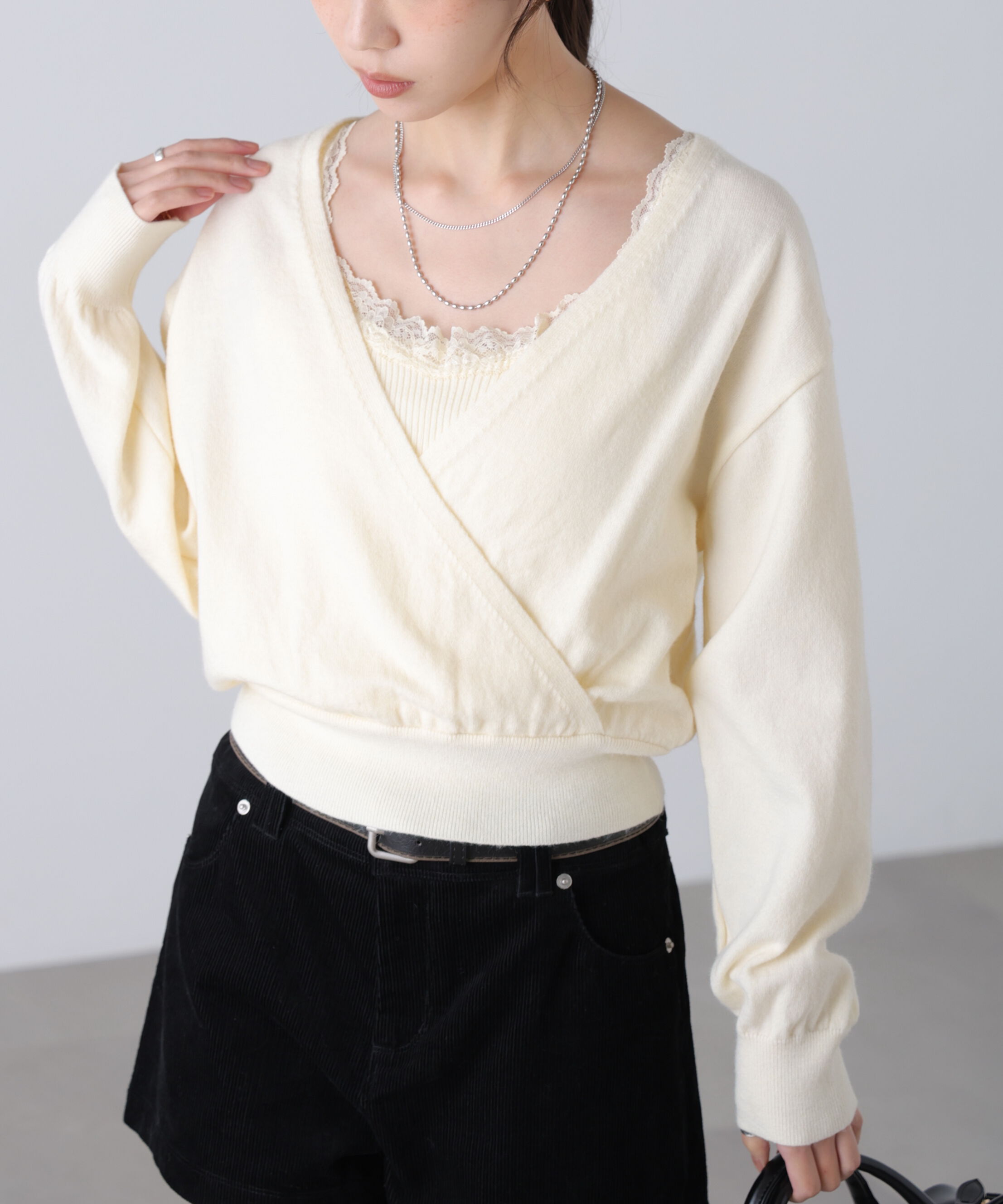  「レースドッキングカシュクールニット」|ニット・セーター|オフ
