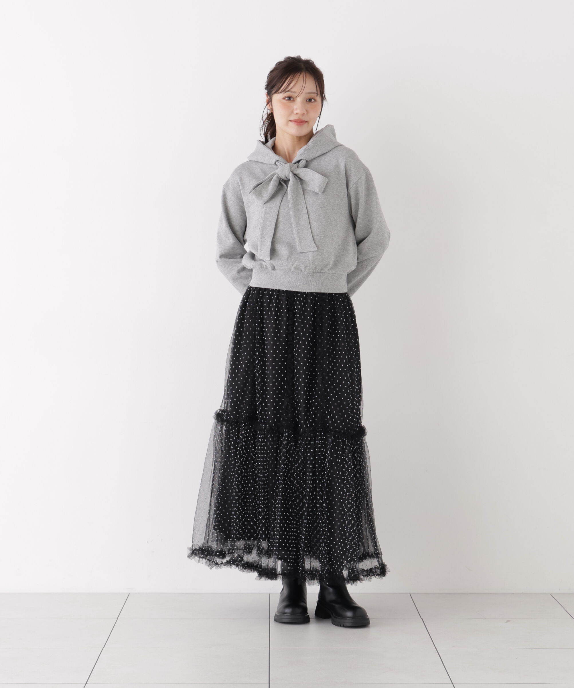 PROPORTION BODY DRESSING「＜加藤栞さん着用＞＜EDIT COLOGNE＞リボン付きフーディー」|Tシャツ・カットソー|