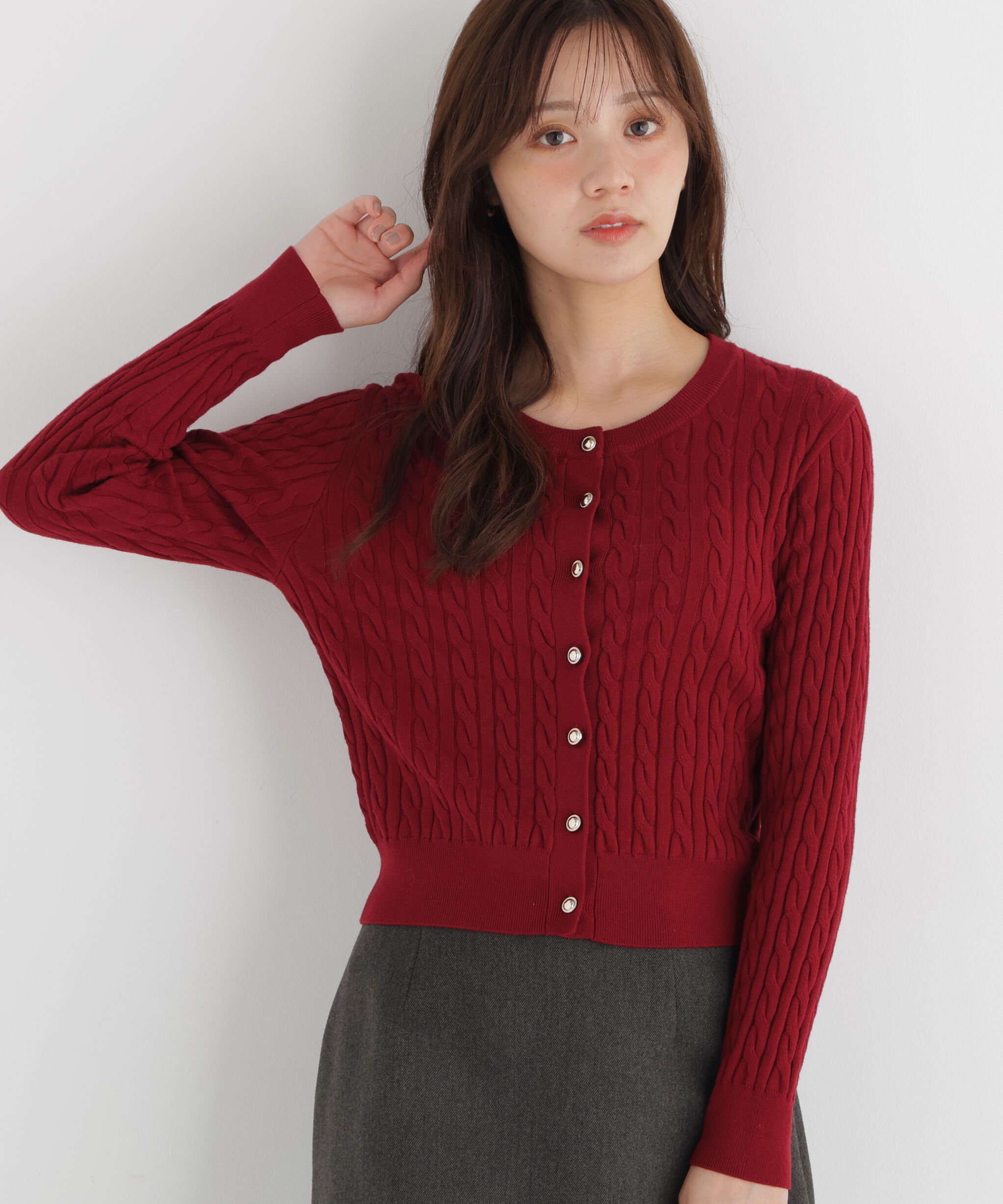 PROPORTION BODY DRESSING「＜加藤栞さん着用＞＜a/mie＞ケーブルニットカーディガン」|カーディガン|