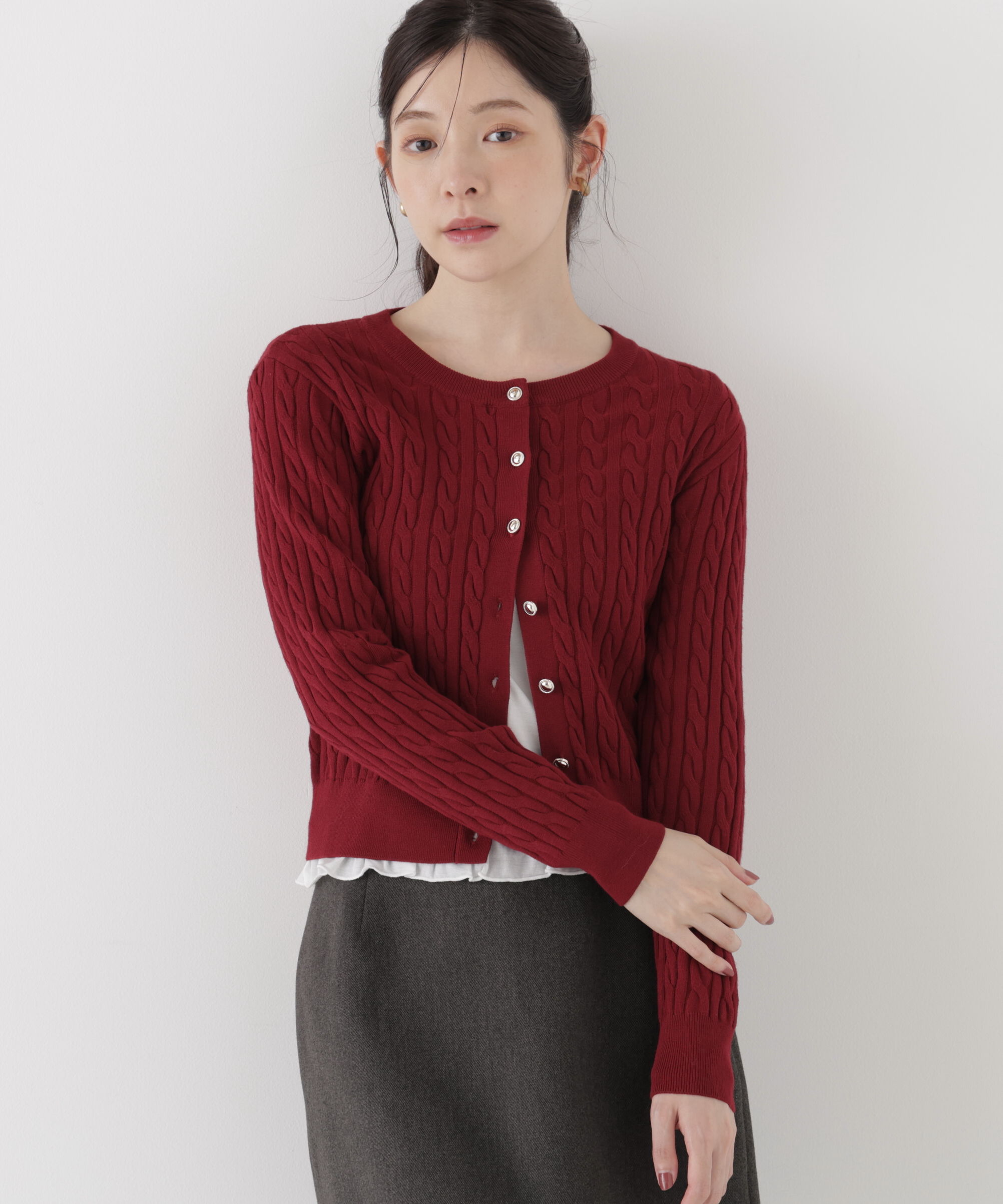 PROPORTION BODY DRESSING「＜加藤栞さん着用＞＜a/mie＞ケーブルニットカーディガン」|カーディガン|