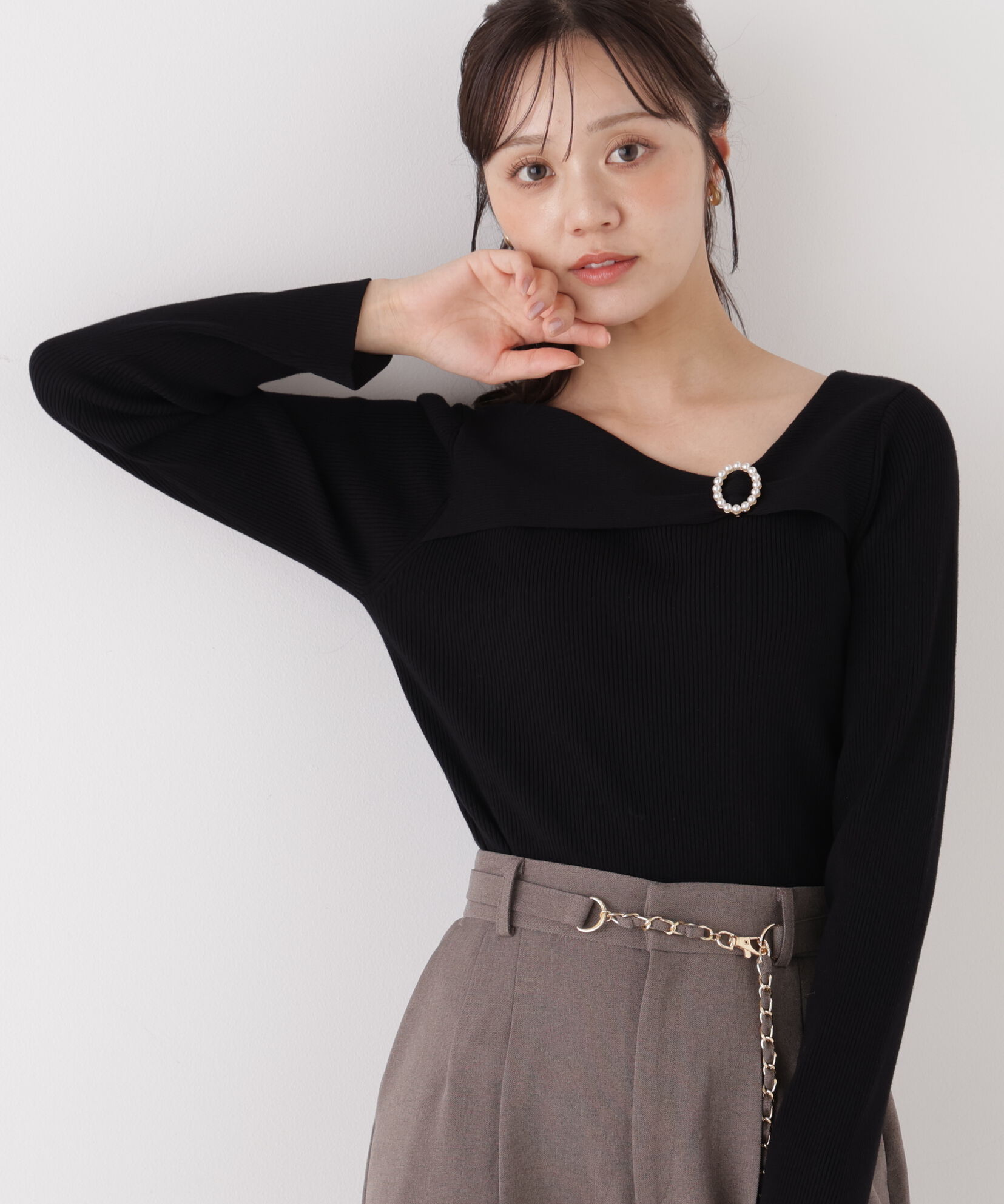 PROPORTION BODY DRESSING「アシメリブニット」|ニット・セーター|ブラック