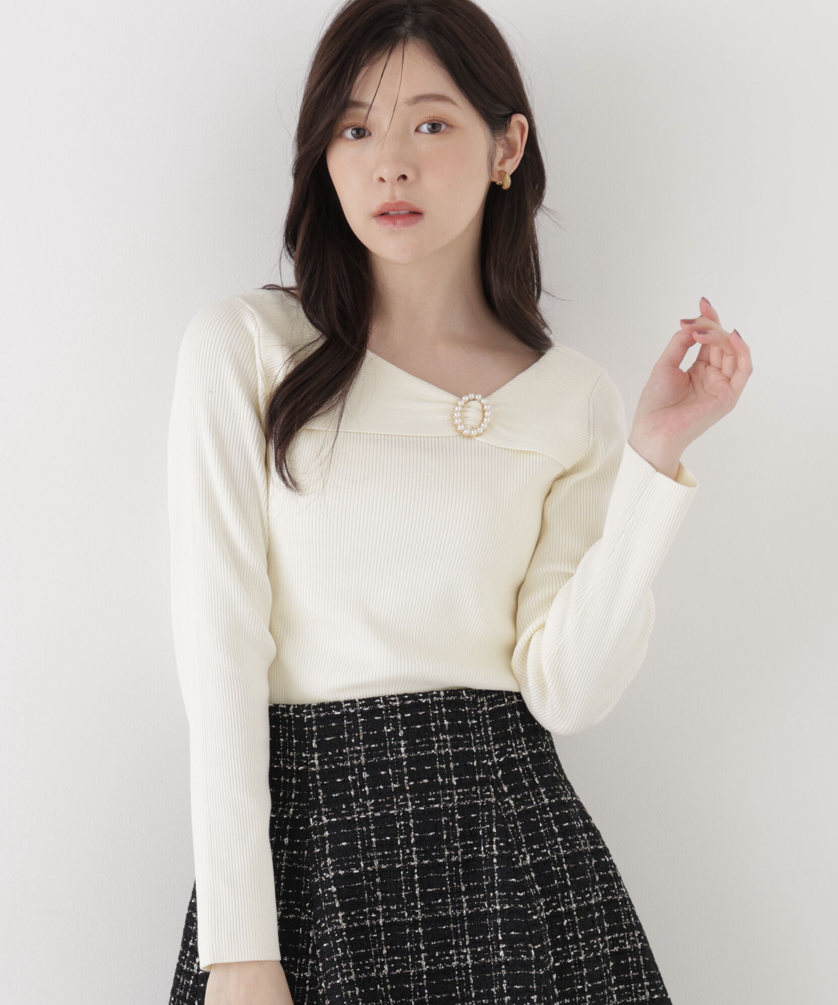 PROPORTION BODY DRESSING「アシメリブニット」|ニット・セーター|エクリュ1