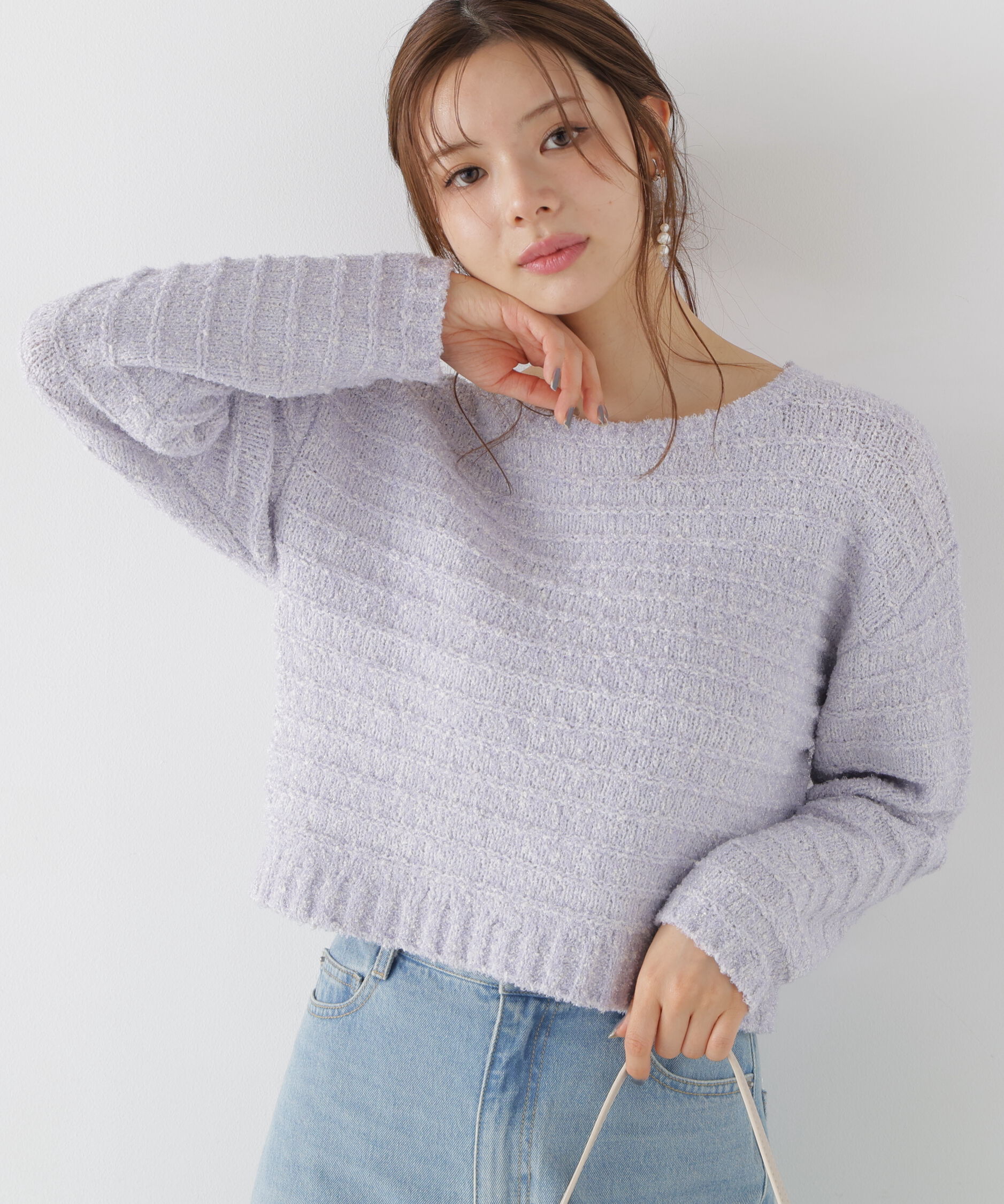 PROPORTION BODY DRESSING「＜加藤栞さん着用＞ラメブークレニットトップス」|ニット・セーター|パープル