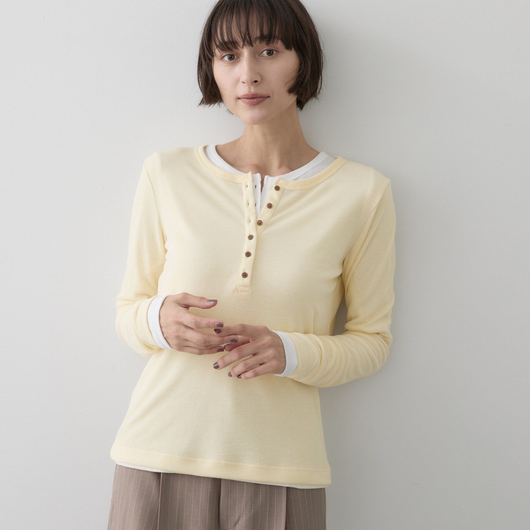Dessin「【店頭人気/洗濯機OK/秋インナー】シアーテレコヘンリーネックプルオーバー」|Tシャツ・カットソー|