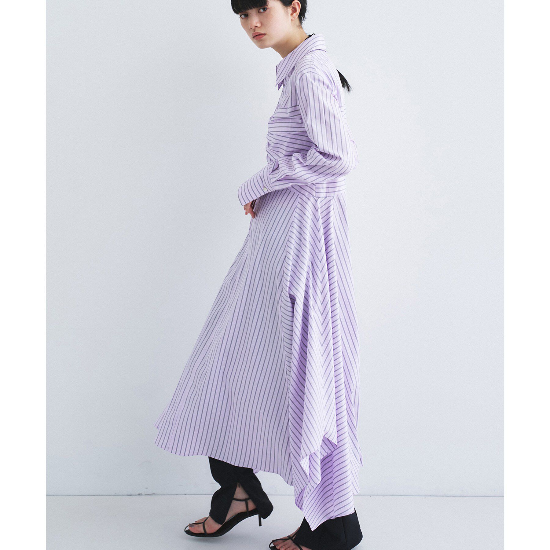 CODE A「stripe shirt dress」|ワンピース|ラベンダー(380)
