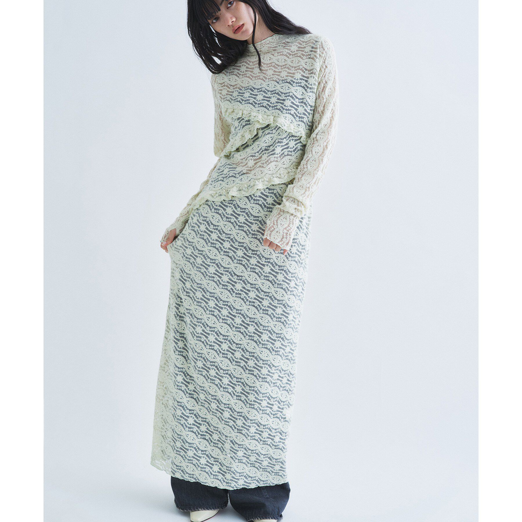 CODE A「veil lace Jersey dress」|ワンピース|