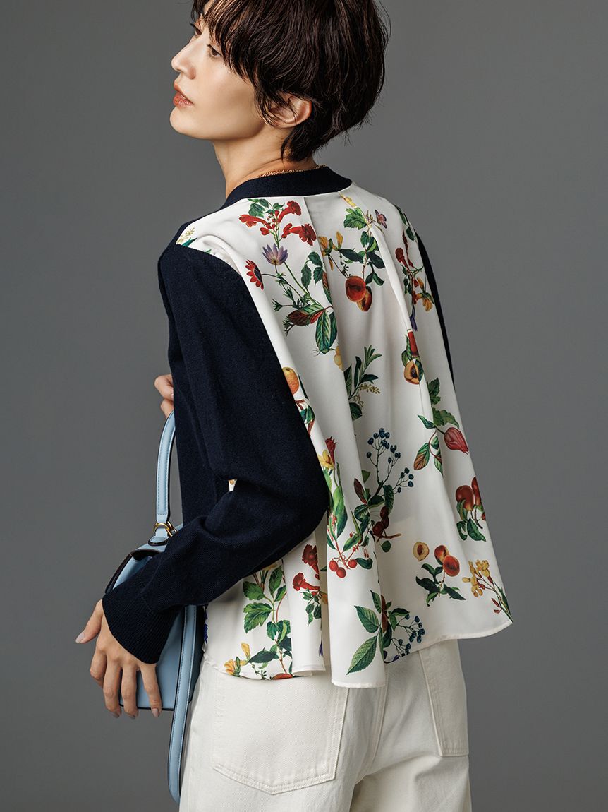 Mila Owen「【WEB限定カラー】カシミヤコットンボタニカルドッキングカーディガン」|カーディガン|