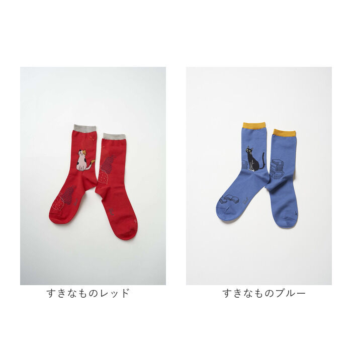 BACKYARD FAMILY「左右 違う 靴下 通販 日本製 クルーソックス 猫柄靴下 猫 ねこ ネコ ネコソックス」|ソックス|