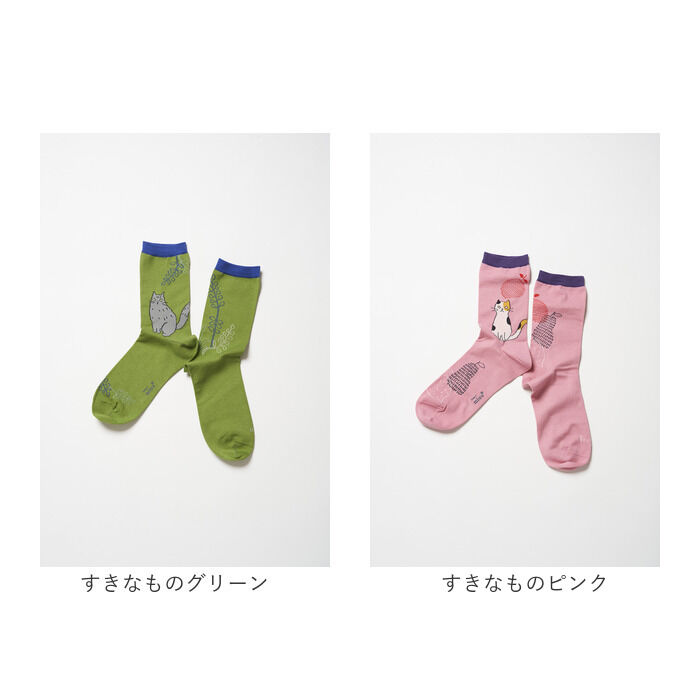 BACKYARD FAMILY「左右 違う 靴下 通販 日本製 クルーソックス 猫柄靴下 猫 ねこ ネコ ネコソックス」|ソックス|