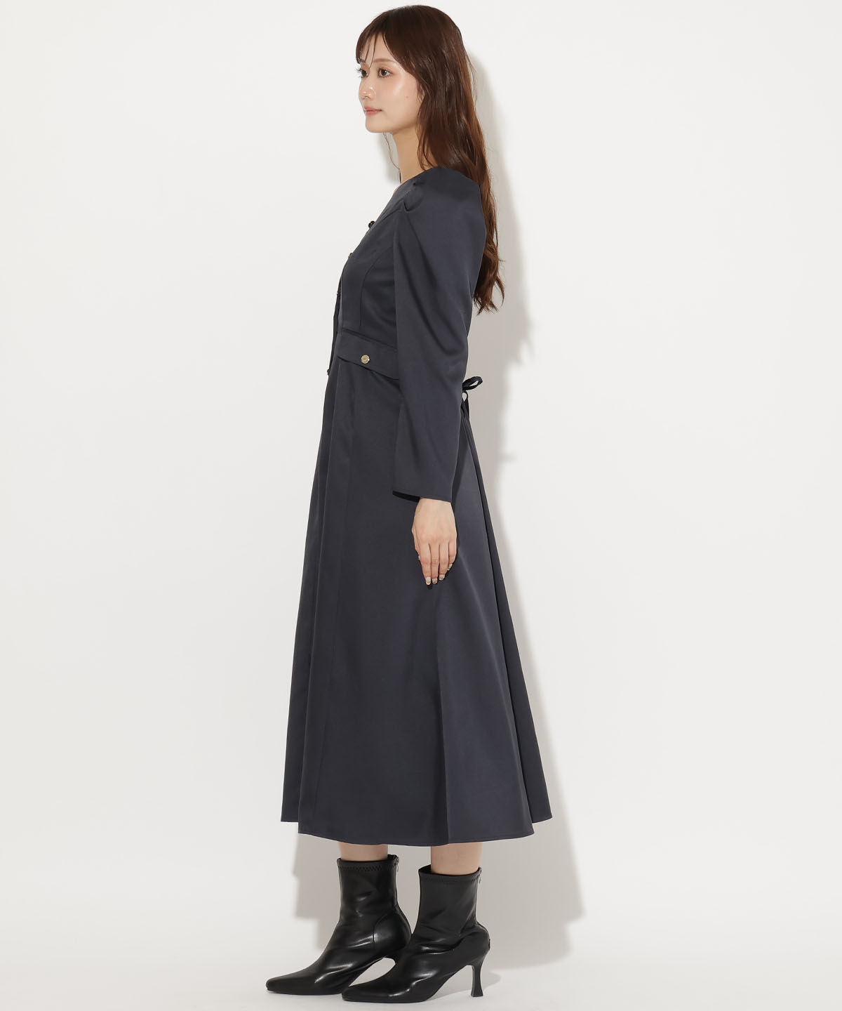 アンドクチュール「Vネックパフスリーブワンピース」|ワンピース|