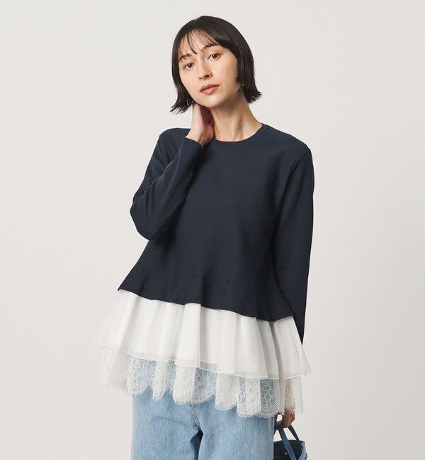 UNITED ARROWS「オーガンジー レース コンビ ニット ‐ウォッシャブル‐」|ニット・セーター|