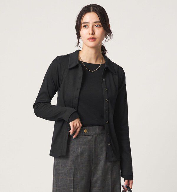 UNITED ARROWS green label relaxing「ブライトリブ エリツキ カットソー カーディガン」|カーディガン|BLACK