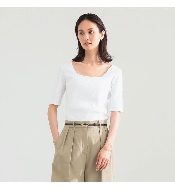 BEAMS SELECTION for WOMEN「【別注】スタイリスト佐藤佳菜子 &times; SLOANE / スクエアネック リブ Tシャツ」|Tシャツ・カットソー|WHITE