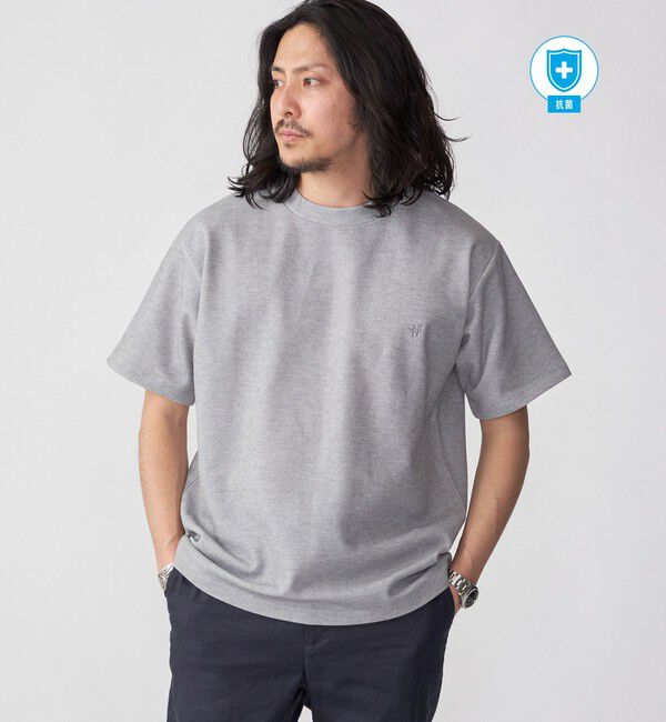 SHIPS「【WEB限定】SHIPS:〈手洗い可能/抗菌/防臭〉ワンポイント ロゴ バーズアイ Tシャツ」|Tシャツ・カットソー|ライトグレー