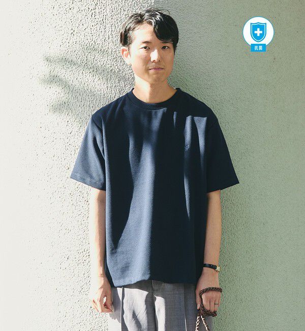 SHIPS「【WEB限定】SHIPS:〈手洗い可能/抗菌/防臭〉ワンポイント ロゴ バーズアイ Tシャツ」|Tシャツ・カットソー|ネイビー