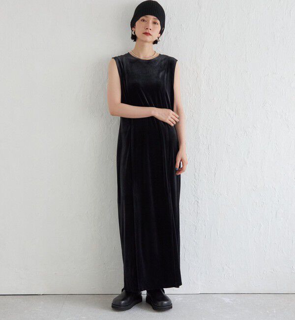 SHIPS for women「Wai＋:〈手洗い可能〉ストレッチ ポリエステル ベロア ワンピース」|ワンピース|