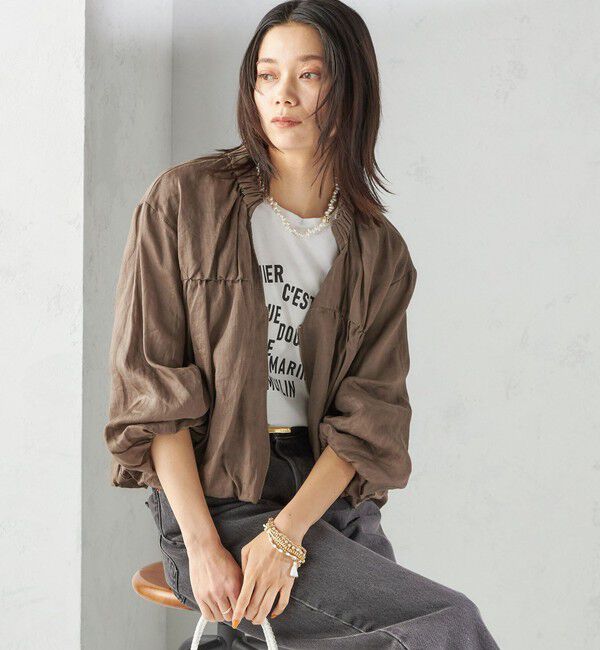 SHIPS for women「〈手洗い可能〉バック ギャザー リネン ジップ ブルゾン」|ブルゾン・スタジャン|