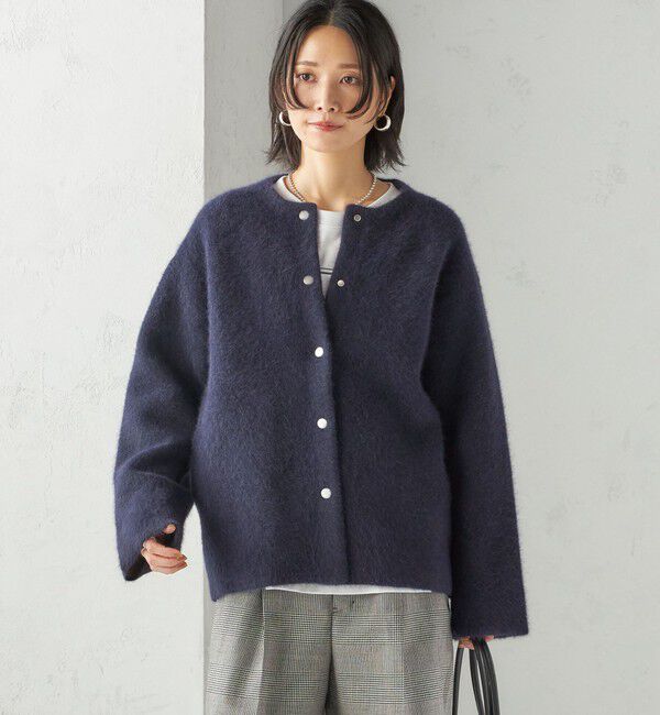 SHIPS for women「フォックス ブレンド ノーカラー ニット コート」|ノーカラーコート|