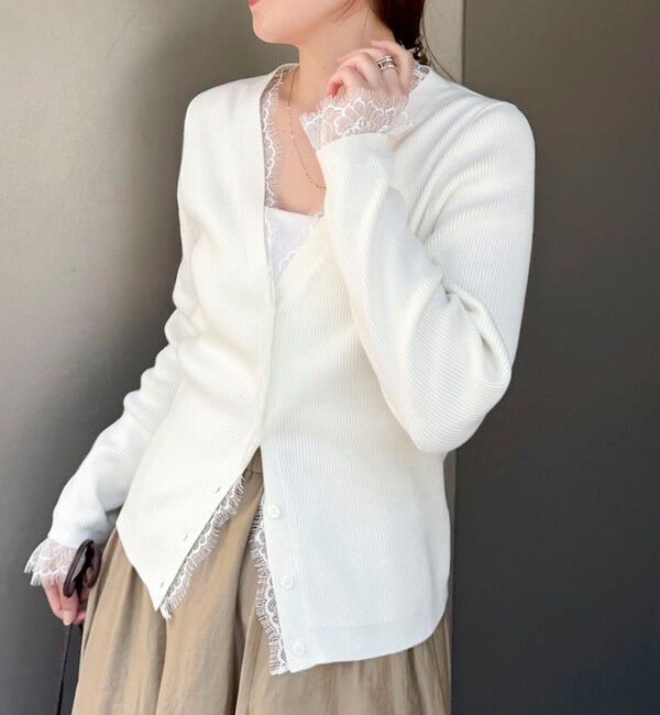 NOLLEY'S sophi「【新色追加】《手洗い可能》レース付きリブVネックカーディガン」|カーディガン|