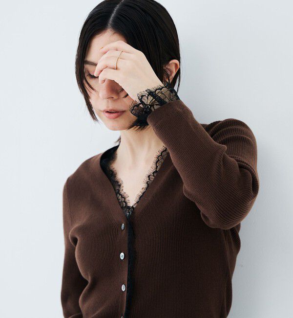 NOLLEY'S sophi「【新色追加】《手洗い可能》レース付きリブVネックカーディガン」|カーディガン|