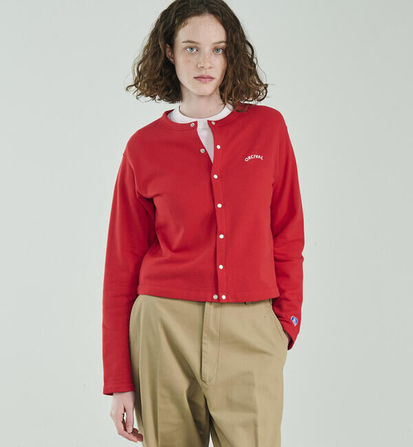ORCIVAL「ORCIVAL | コットン裏毛 クルーネック長袖カーディガン WOMEN」|カーディガン|RED系1