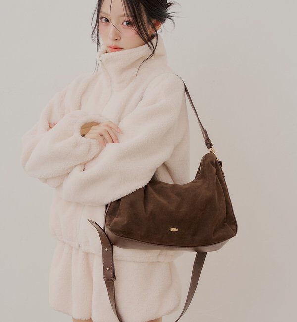  「【WEB限定】ポーチチャーム付きスエードコンビボストンバッグ」|ボストンバッグ|