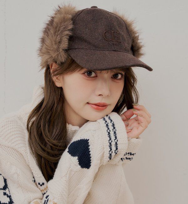  「ファー付きロゴ刺繍フライトキャップ」|ハット|