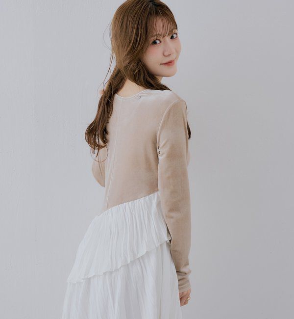  「【SALON by Chico】ベロアドッキングラッフルアシメプリーツワンピース」|ワンピース|