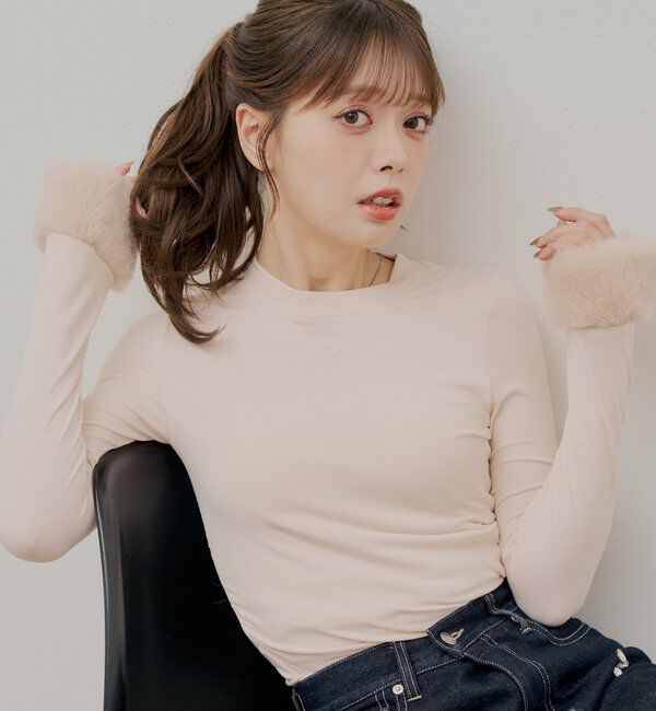  「袖ファーギャザーロンT」|Tシャツ・カットソー|ピンク
