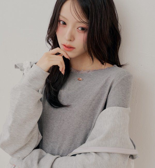 「【前後2way】レースギャザーロンT」|Tシャツ・カットソー|