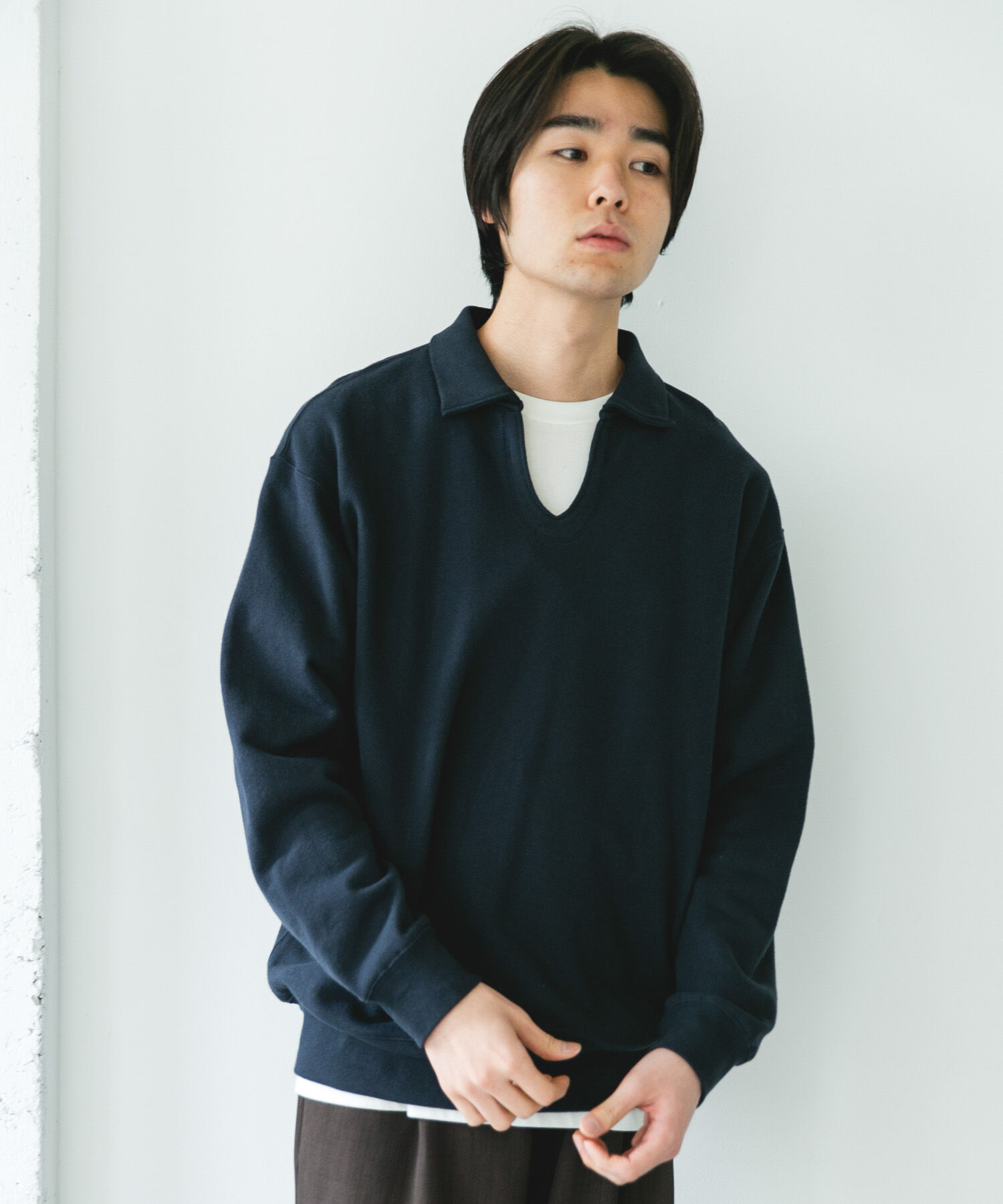 URBAN RESEARCH DOORS「TOMPKINS裏毛 スキッパースウェット」|スウェット・ジャージ|ネイビー