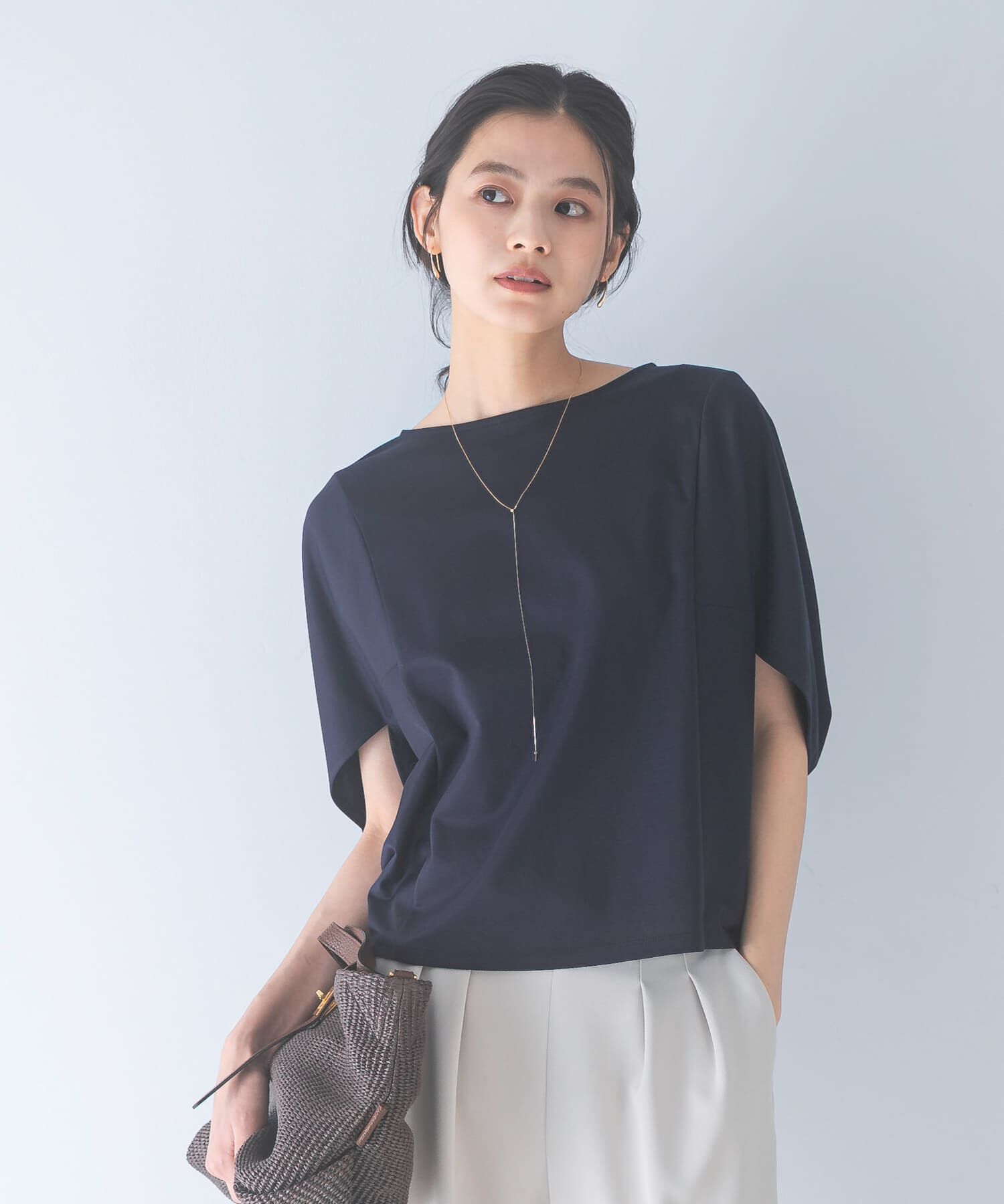 URBAN RESEARCH ROSSO「『WEB/一部店舗限定』UVカットクールタッチ5分袖ドルマンプルオーバー」|Tシャツ・カットソー|ネイビー