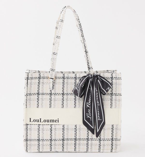 one after another NICE CLAUP「【LouLoumei】スカーフ付ツイード横長キャリーオントート／自立可能／推し活」|ショルダー・メッセンジャー|