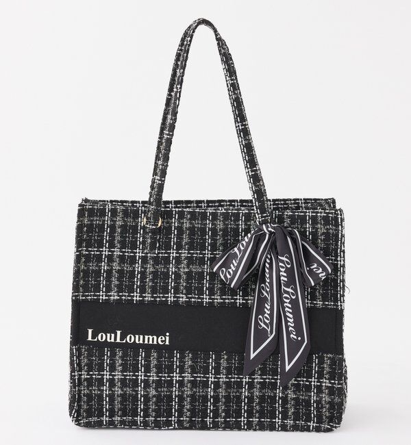 one after another NICE CLAUP「【LouLoumei】スカーフ付ツイード横長キャリーオントート／自立可能／推し活」|ショルダー・メッセンジャー|