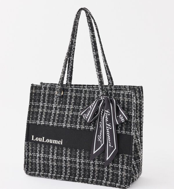 one after another NICE CLAUP「【LouLoumei】スカーフ付ツイード横長キャリーオントート／自立可能／推し活」|ショルダー・メッセンジャー|